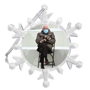 Bernie Sanders with Mittens Snowflake Blinks Lit Holiday Christmas Tree Ornament